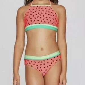 Cat & Jack Girls Seeds and Stripes Bikini Coral XXL 18